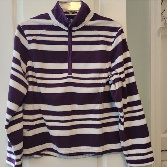 Land's End Striped Purple Fleece Pullover - Picture 3 of 9